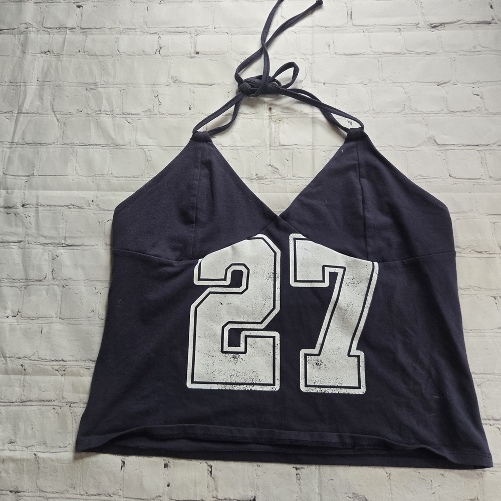 wild fable y2k style jersey preppy sporty halter Navy halter top  sz XL